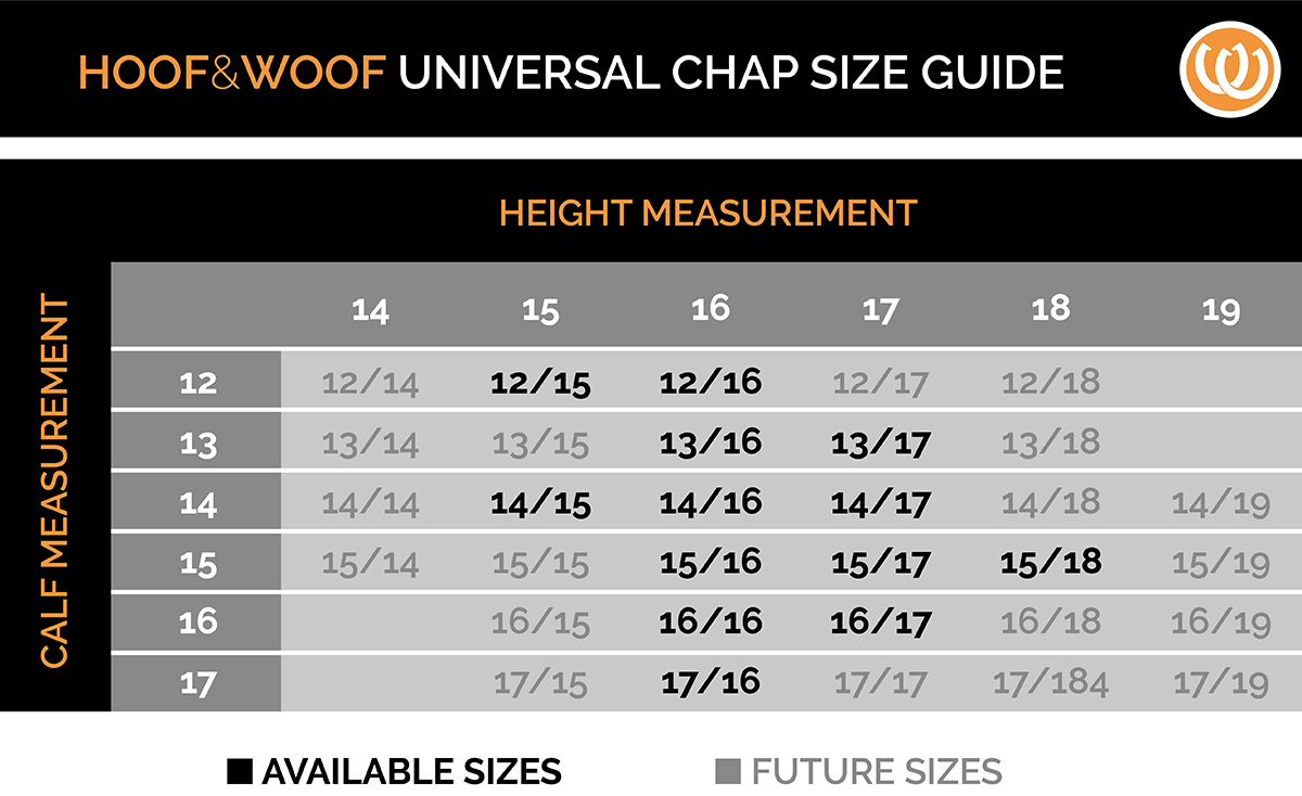 Hoof and Woof Universal Chap Size Guide